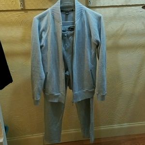 Ellen Tracy sweat suit track large gray blue