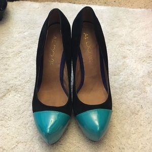 Blue and black ALDO heels
