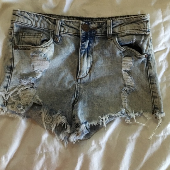 Distressed white/blue jean shorts