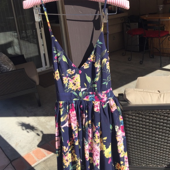 Long navy blue floral backless maxi dress