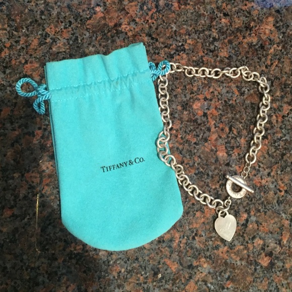 Tiffany heart tag necklace with cursive initial M