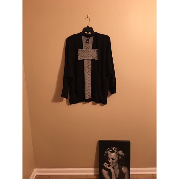 Plus Size Black & Grey Cross WET SEAL Cardigan.