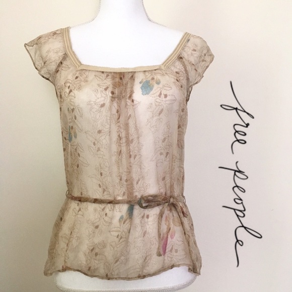 Free People Tops - Free People Tan Floral Sheer Blouse
