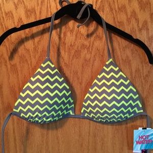 Gray with yellow Chevron stripe string bikini top