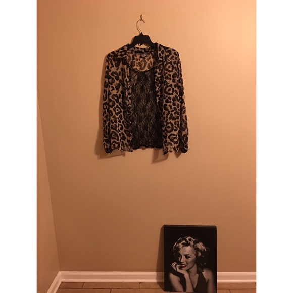 Plus Size Cheetah Print & Black Lace Button Down.