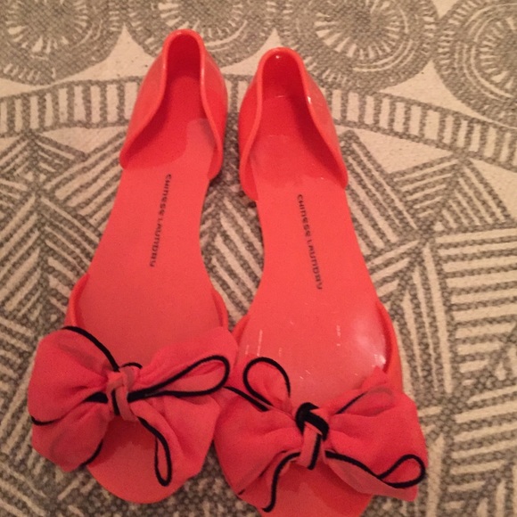 Coral Jelly Peep Toe Bow Flats
