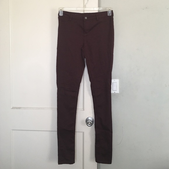 Burgundy biker skinny jeans