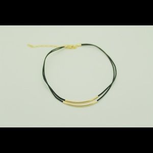 DOUBLE TROUBLE Black Leather Choker with Gold Bars