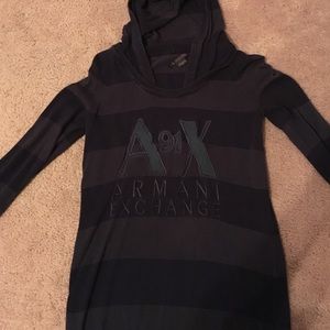Long striped navy AX hooded tunic