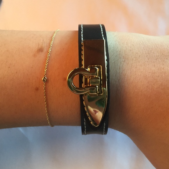 Genuine black & gold leather bracelet