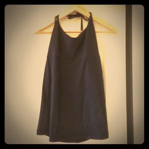 Black Lululemon tank with open back.