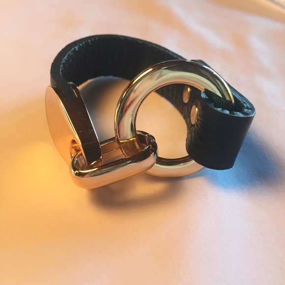 Black and gold genuine leather bracelet