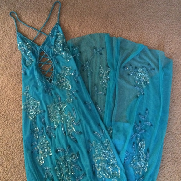 Attitudes By Debra Prom Dress-Turquoise Beaded