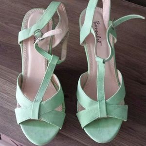 Seafoam green suede-like wedges!