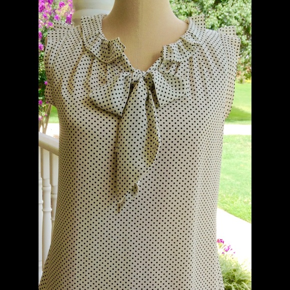 Petite Ivory & Black Polka Dot Blouse!