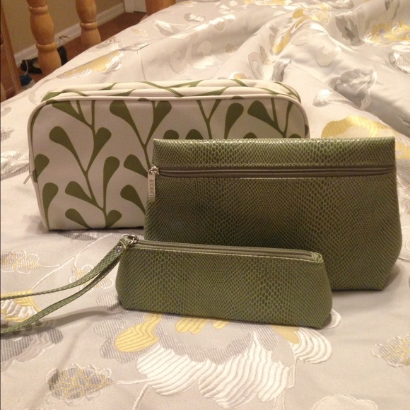 Other - NEW three green and cream cosmetic bags