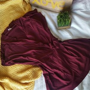 Burgundy red wrap short sleeve tshirt. Tuni length