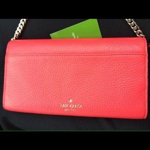 Kate Spade gold link clutch/purse coral