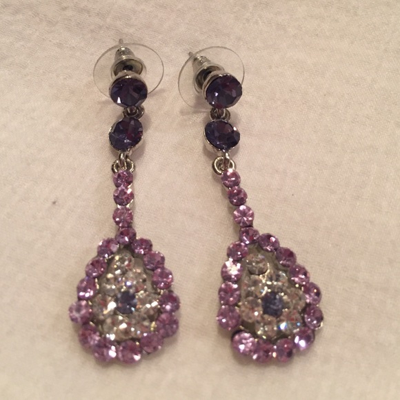 Purple CZ costume silver dangle earrings