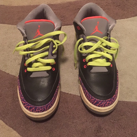 Jordan's (Black, gray, purple, neon peach & green)