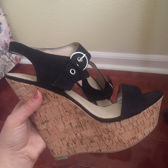 NEW Black Velour Black Wedges