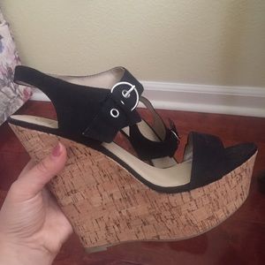 NEW Black Velour Black Wedges