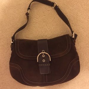 Brown suede coach bag