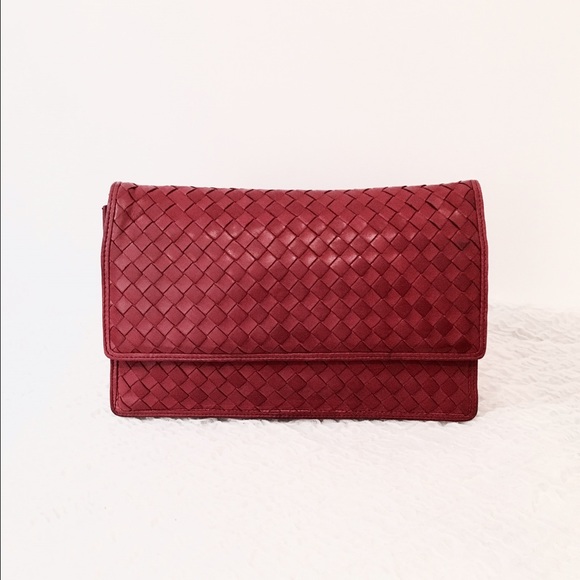 Bottega veneta red leather intrecciato clutch
