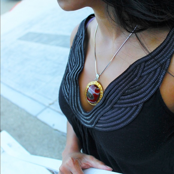 One-of-a-Kind Red Agate Pendant Necklace - Picture 1 of 4