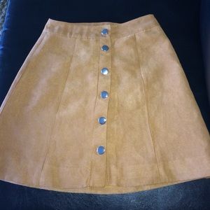 Brown suede button up skirt