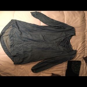 Lace up, denim shirt dress