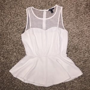 White peplum with sheer top and pleated bottom