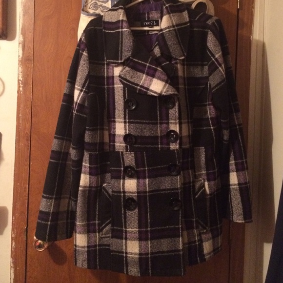 Rue 21 purple plaid pea coat