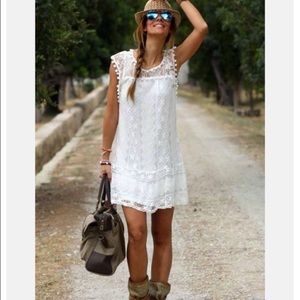 BOHO FRINGE LACE DRESS - WHITE