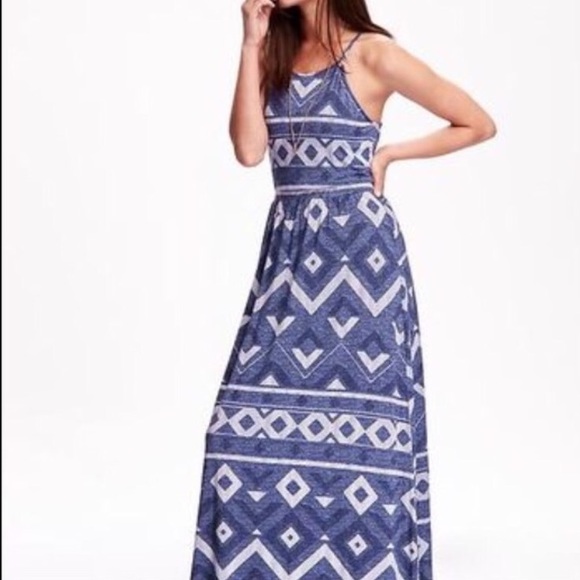 NWT Old Navy Maxi- Blue Geometric Small Petite