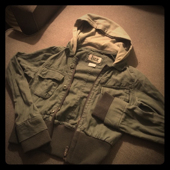 Lux Olive Cropped Hooded Zip Jacket