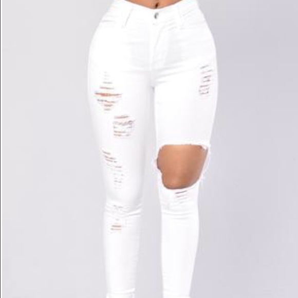 High waisted white jeans