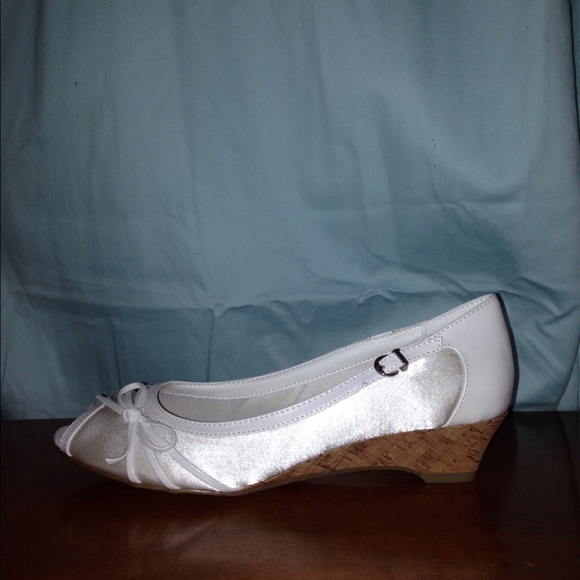 White Satin Wedges