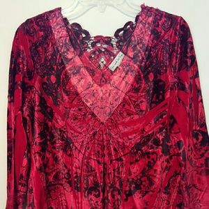 Velveteen red & black tunic