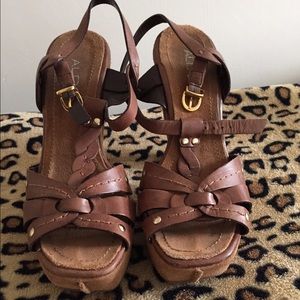Aldo tan wedge pumps