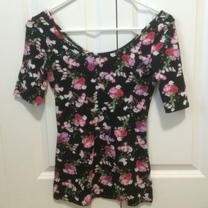 Floral Scoop Nevk Bodycon Blouse