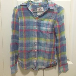 Semi Sheer Plaid Button Down