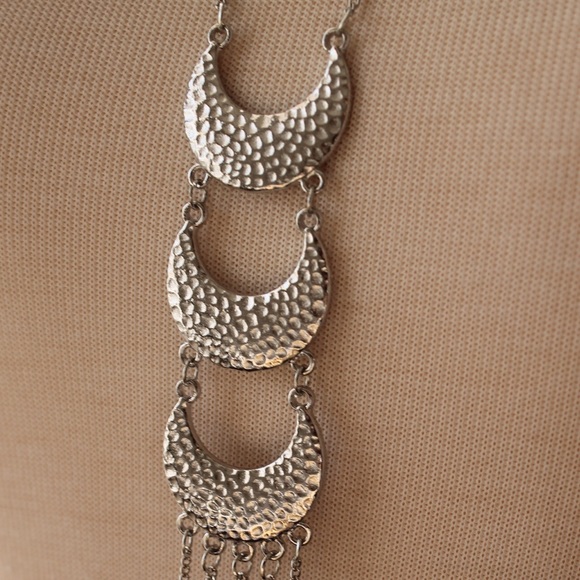 Silver Hammered Crescent Trio Pendant Necklace - Picture 2 of 2