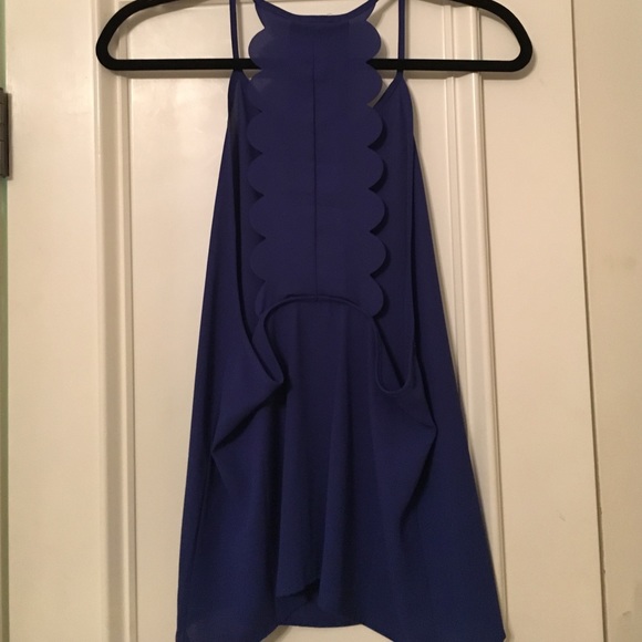 Blue tank with ruffled open back