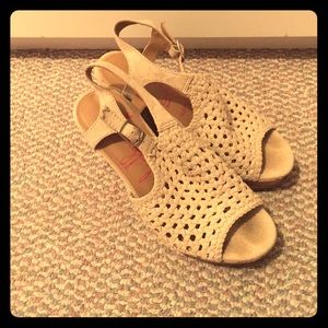 Beige Netted Wedge Sandals