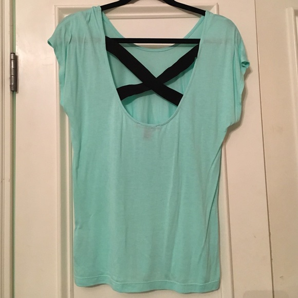 Solid blue top with black crossed back