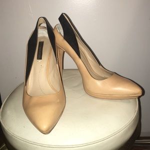 BCBG Maxazria nude and black heels