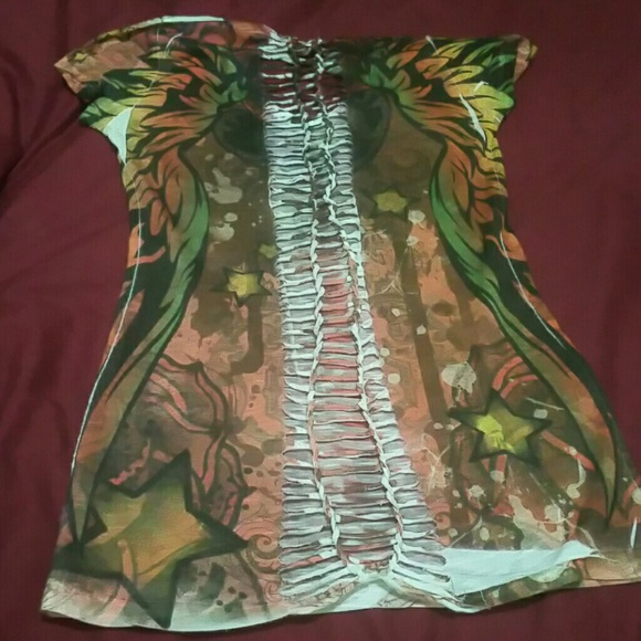 ♤Rasta wing heart & stars Razor cut tie dyed look - Picture 2 of 3