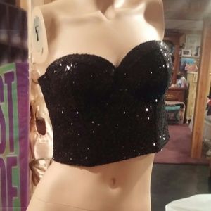 Strapless sequined crop top