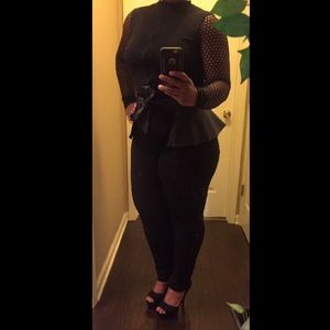 Bodysuit w/ Fishnet Arms- Black